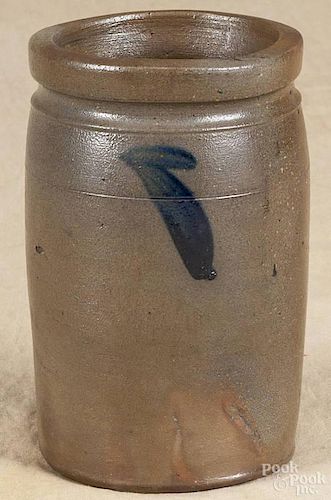 Cobalt decorated stoneware jar, 19th c., with floral spray around rim, 7 1/4'' h.