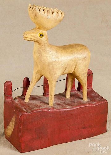 Walter Gottshall, carved and painted deer on a base, signed and dated 1984, 10 1/2'' h., 7 1/4'' w.