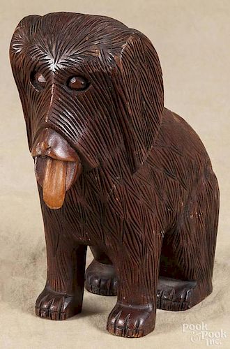 Attributed to Stephen Polaha, carved and painted seated dog, 8 1/4'' h.