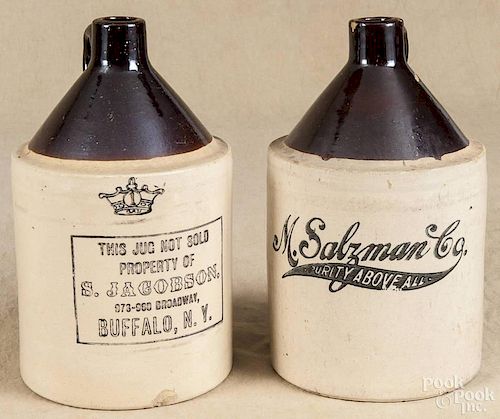 Two stoneware jugs, early 20th c., one inscribed M. Salzman Co. Purity Above All