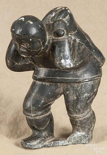 Inuit carved stone figure of a hunter, signed Abraham, 6 3/4'' h.