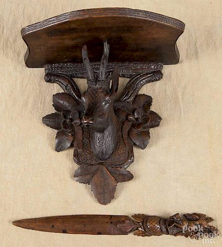 Black Forest carved stag shelf, late 19th c., 9 1/2'' h., 10'' w.