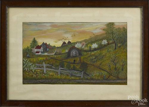Laura Huyett, watercolor landscape, titled Peaceful Valley, signed and dated 1963 lower right