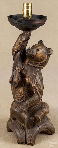 Black Forest carved bear table lamp, ca. 1900, 17'' h.