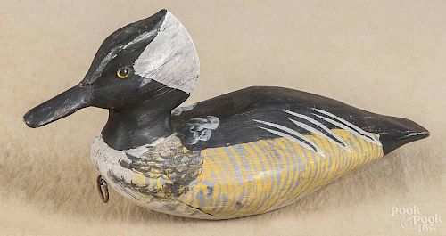 Coot Garton, contemporary carved and painted merganser decoy, stamped on underside, 14'' l.