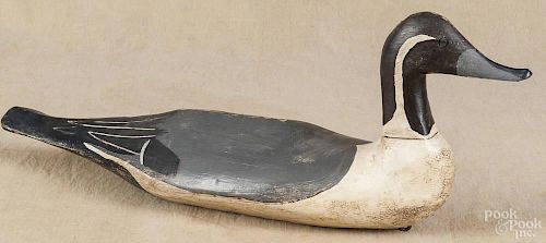 Carved and painted pintail duck decoy, mid 20th c., 25'' l.
