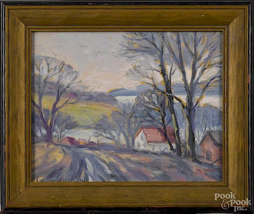 Louise Mary Wahl Kamp (American 1967-1959), oil on board landscape, signed lower left