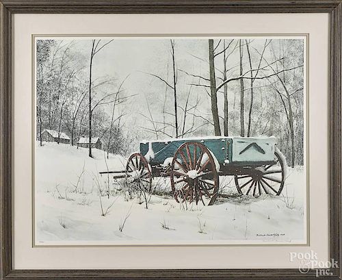 Mildred Sands Kratz, limited edition print of a winter landscape with a wagon, signed and numbered