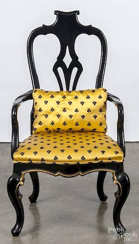 French style ebonized armchair, 20th c., 45'' h.