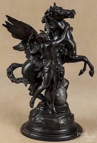 Contemporary bronze of Perseus and Pegasus, after E. Picault, 21'' h.