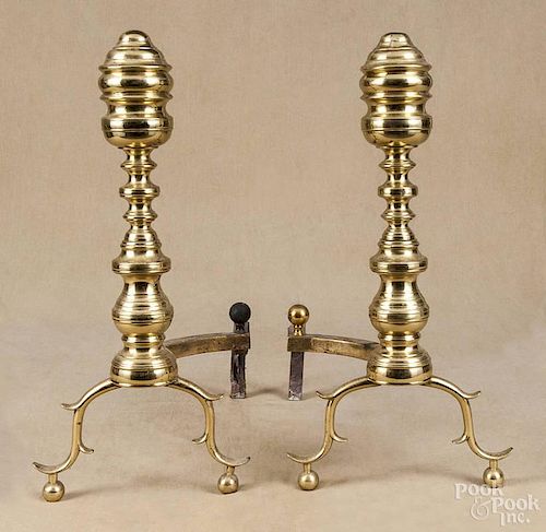 Pair of Federal brass andirons, 19th c., 23 1/2'' h.