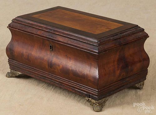 Georgian mahogany sewing box, 19th c., with a fitted interior, 6'' h., 10 3/4'' w.