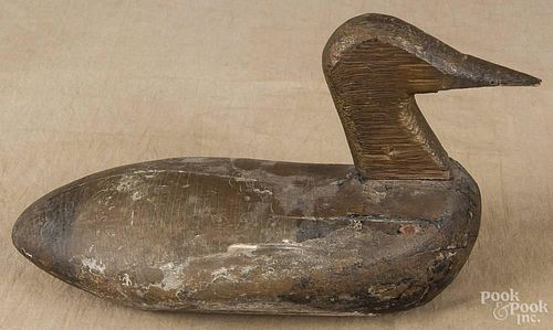 Carved and painted duck decoy, ca. 1900, 16'' l.