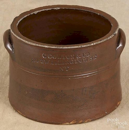 New York merchant's crock, impressed C Colton & Co NO 2 Washingtow (Sic) ST NY
