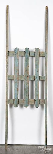 Painted pine field carrier, 19th c., retaining an old blue surface, 79'' l., 23 1/4'' w.
