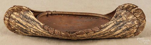 Bark canoe, early 20th c., 17 1/4'' l.