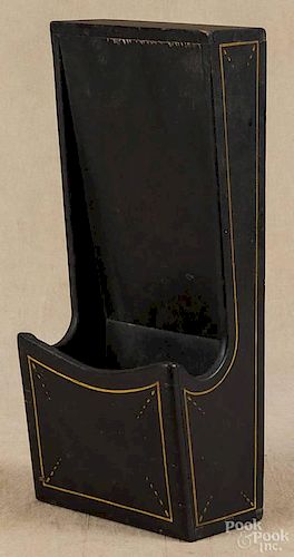 Pennsylvania painted pine wall box, 19th c., retaining the original black surface