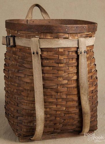 Splint oak pack basket, ca. 1900, 19'' h.