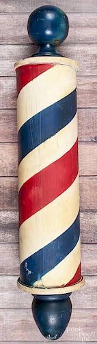 Painted pine barber pole, mid 20th c., 32 1/2'' h.