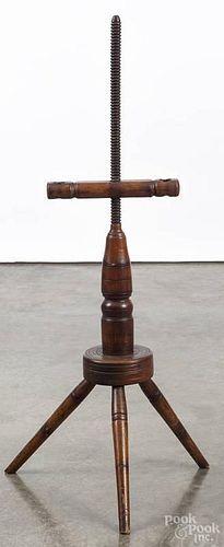 Pennsylvania walnut adjustable candlestand, 19th c., with a tripod base, 37'' h.