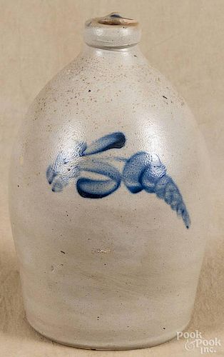 Stoneware jug, 19th c., with cobalt floral decoration, 11 3/4'' h.