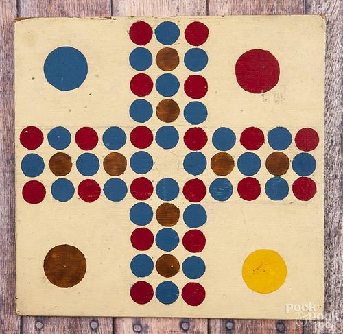 Painted gameboard, mid 20th c., 11 1/2'' x 11 1/4''.