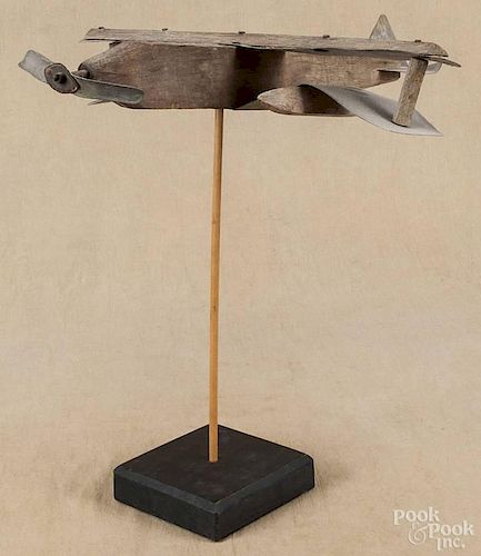 Primitive wood and tin airplane weathervane, early 20th c., 22 1/2'' l.