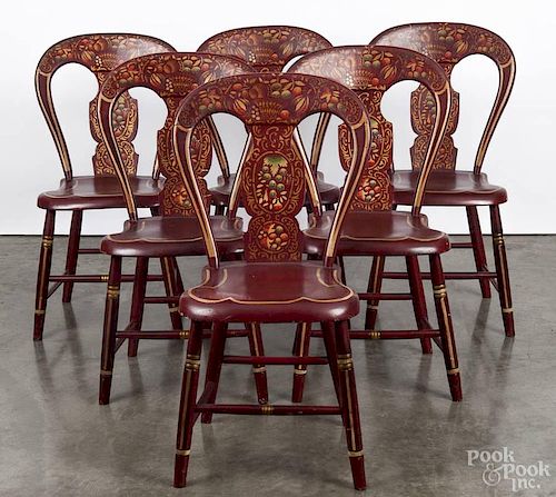 Set of six Pennsylvania painted balloon back chairs, 19th c., overall - 34'' h.