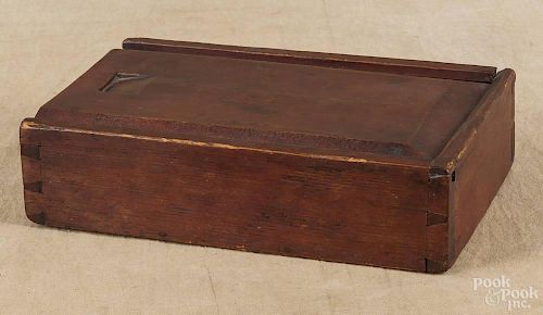 Pennsylvania painted pine slide lid spice box, 19th c., with a divided interior
