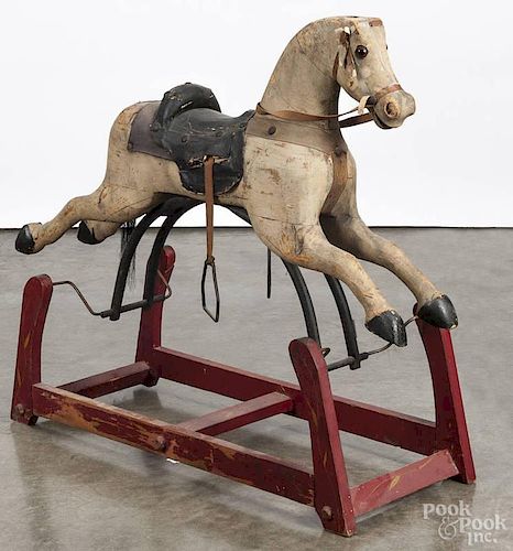 Carved and painted hobby horse, early 20th c., 29'' h.