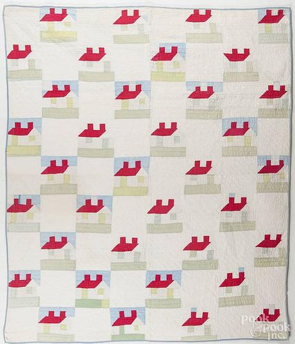 Patchwork schoolhouse quilt, early 20th c., 76'' x 64''.