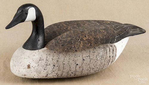 Canada goose decoy, 20th c., with a cork body, signed Phineas Hilliard, 24'' l.