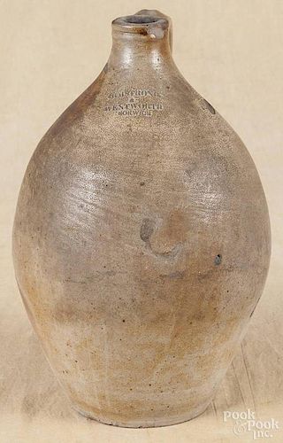 Connecticut stoneware ovoid jug, 19th c., impressed Armstrong & Wentworth Norwich, 12'' h.