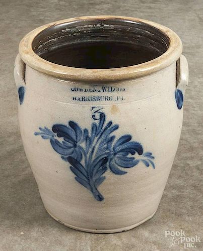 Pennsylvania three-gallon stoneware crock, 19th c., impressed Cowden & Wilcox Harrisburg Pa