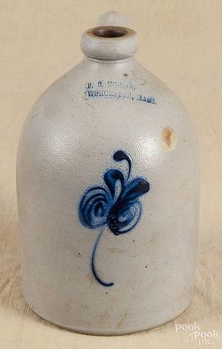 Massachusetts stoneware jug, 19th c., impressed F. B. Norton Worchester Mass