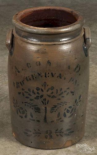 Pennsylvania three-gallon stoneware crock, 19th c., inscribed A. Conrad New Geneva PA, 14'' h.