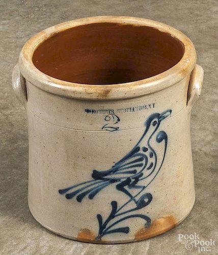 New York stoneware crock, 19th c., impressed W. Roberts Binghamton N.Y.