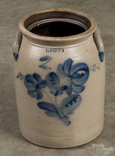 New York stoneware crock, 19th c., impressed Lyons, with cobalt floral decoration, 10 3/4'' h.