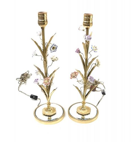 Pair of  Resin Floral and Gilt Lamps