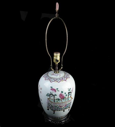 Chinese Porcelain Ovoid Table Lamp