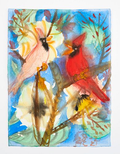 Ann Craven, "Little Portrait of Two Cardinals Singing (after Picabia, January 8, 2021), 2021", 2021