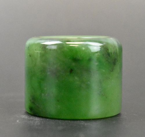 Chinese Spinach Jade Carved Archer Ring, Qing D.