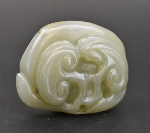 Chinese Jade Carved Toggle of Lingzhi,Qing Dynasty