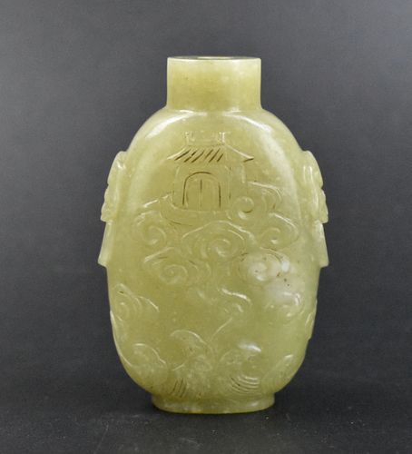 Chinese Jade Carved Snuff Bottle w/ Figure,Qing D.