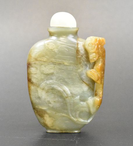 Chinese Jade Carved Chi Dragon Snuff Bottle,Qing D
