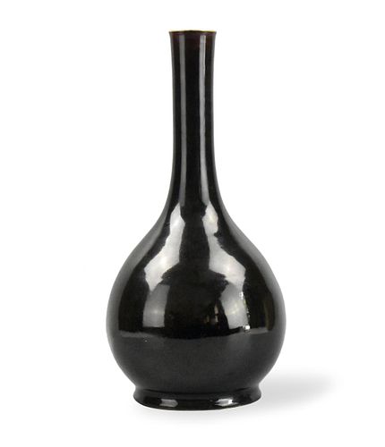 Chinese Black Glazed Long Neck Vase,18th C.