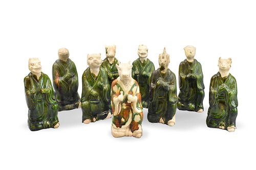 9 Chinese Sancai Glazed Zodiac Figure,Tang Dynasty