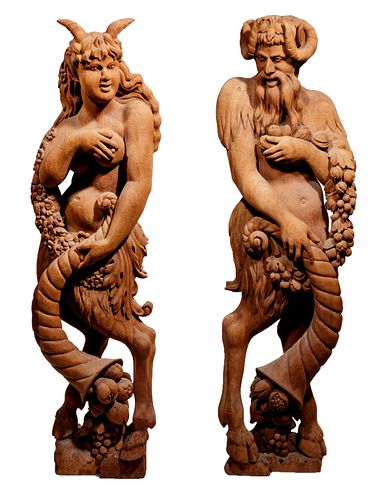 Pair of Continental Carved Wood Bacchic Figures