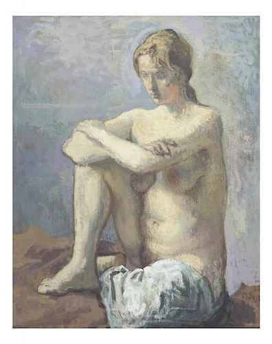Moses Soyer, Seated Nude - Oil on Canvas