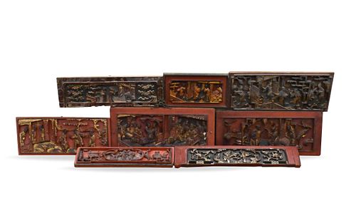 Group of Chinese Gilt Lacquered Wood Panels,Qing D